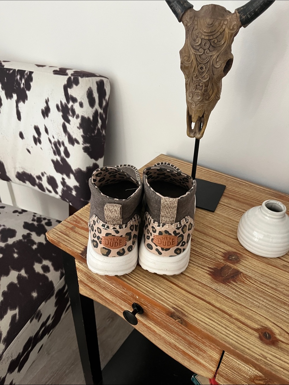 Hey Dude Women's Slip-On Sneakers in brown with Leopard Lining - Picture 3 of 7